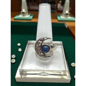 NK Sterling Silver Moon Crescent Blue Moonstone Ring Size 9.5